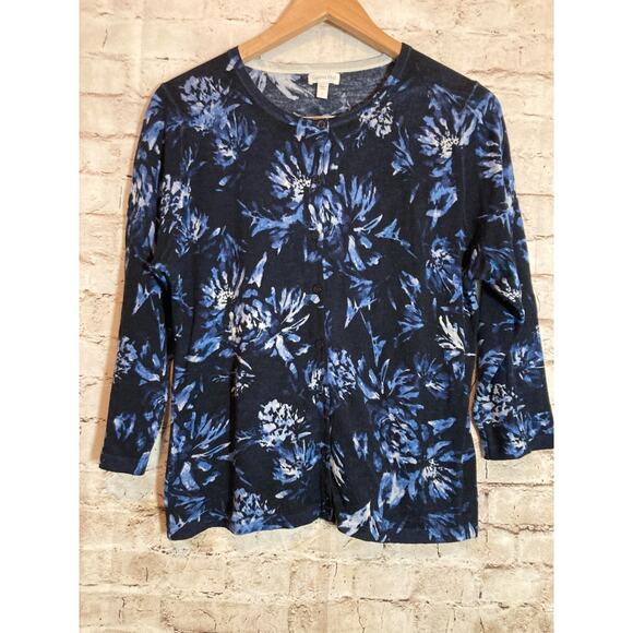 Garnet Hill Blue Floral Cardigan - Picture 1 of 11